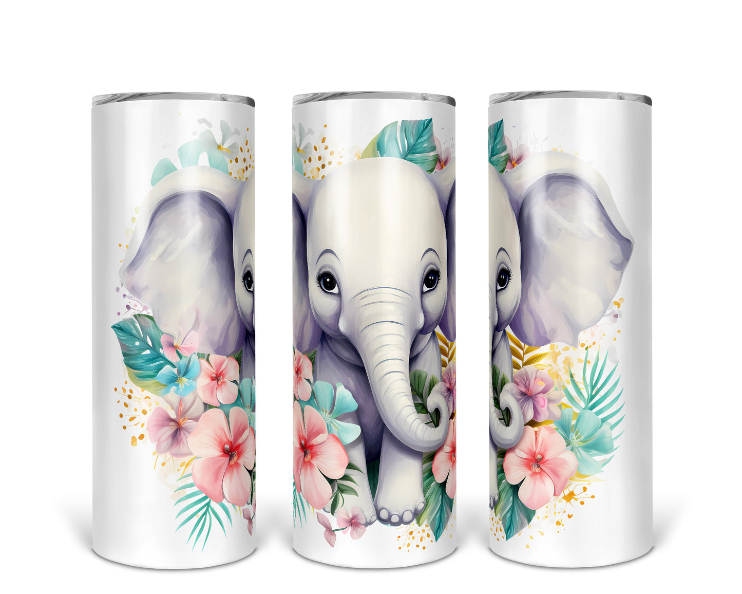 Skinny Tumbler with Straw, 20oz, Elephant, awd-254