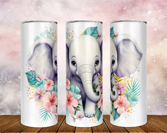 Skinny Tumbler with Straw, 20oz, Elephant, awd-254