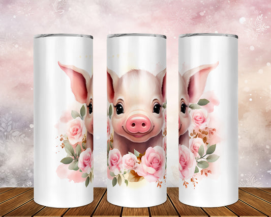 Skinny Tumbler with Straw, 20oz, Pig