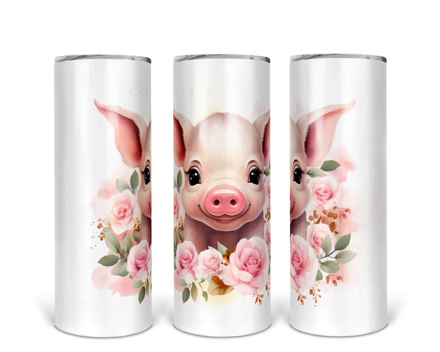 Skinny Tumbler with Straw, 20oz, Pig