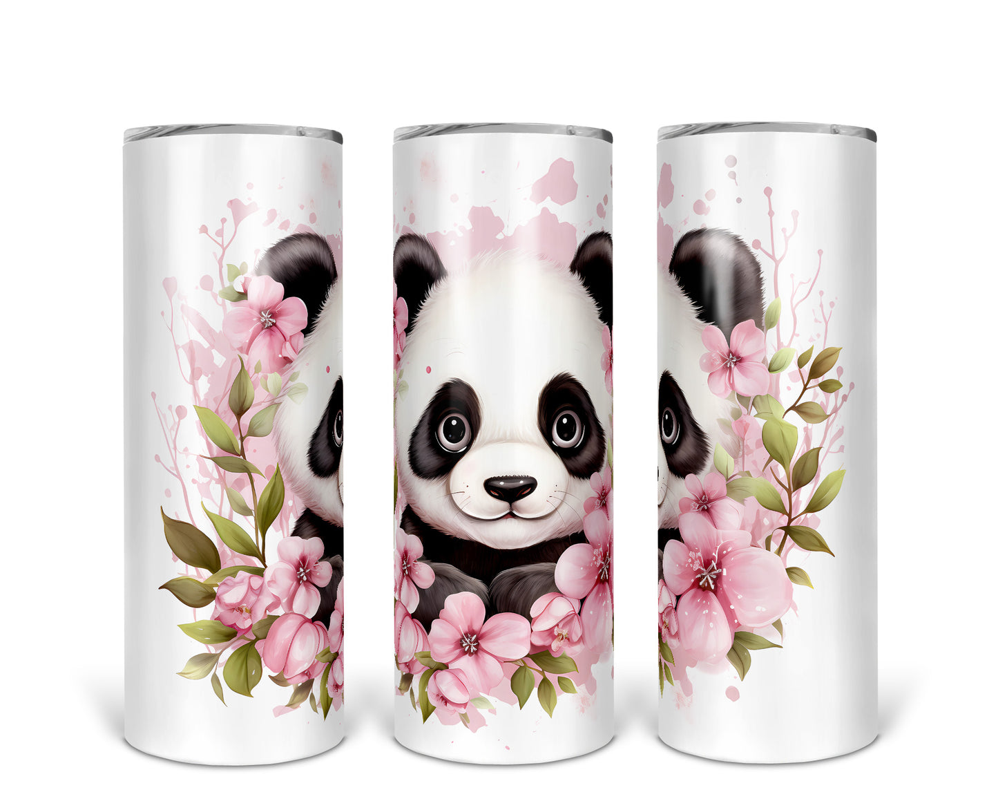 Skinny Tumbler with Straw, 20oz, Panda