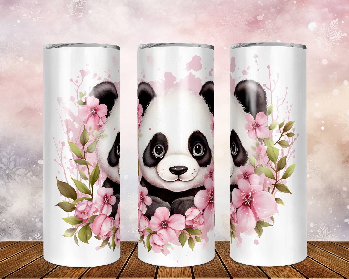 Skinny Tumbler with Straw, 20oz, Panda