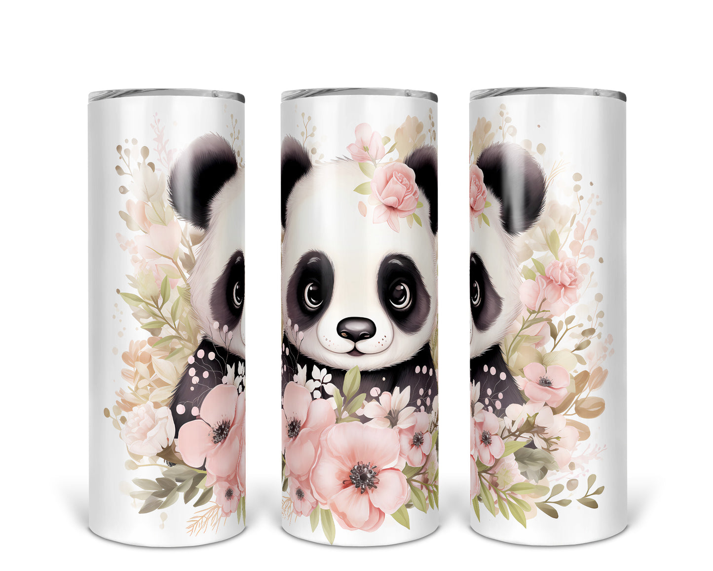 Skinny Tumbler with Straw, 20oz, Panda