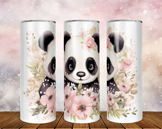 Skinny Tumbler with Straw, 20oz, Panda