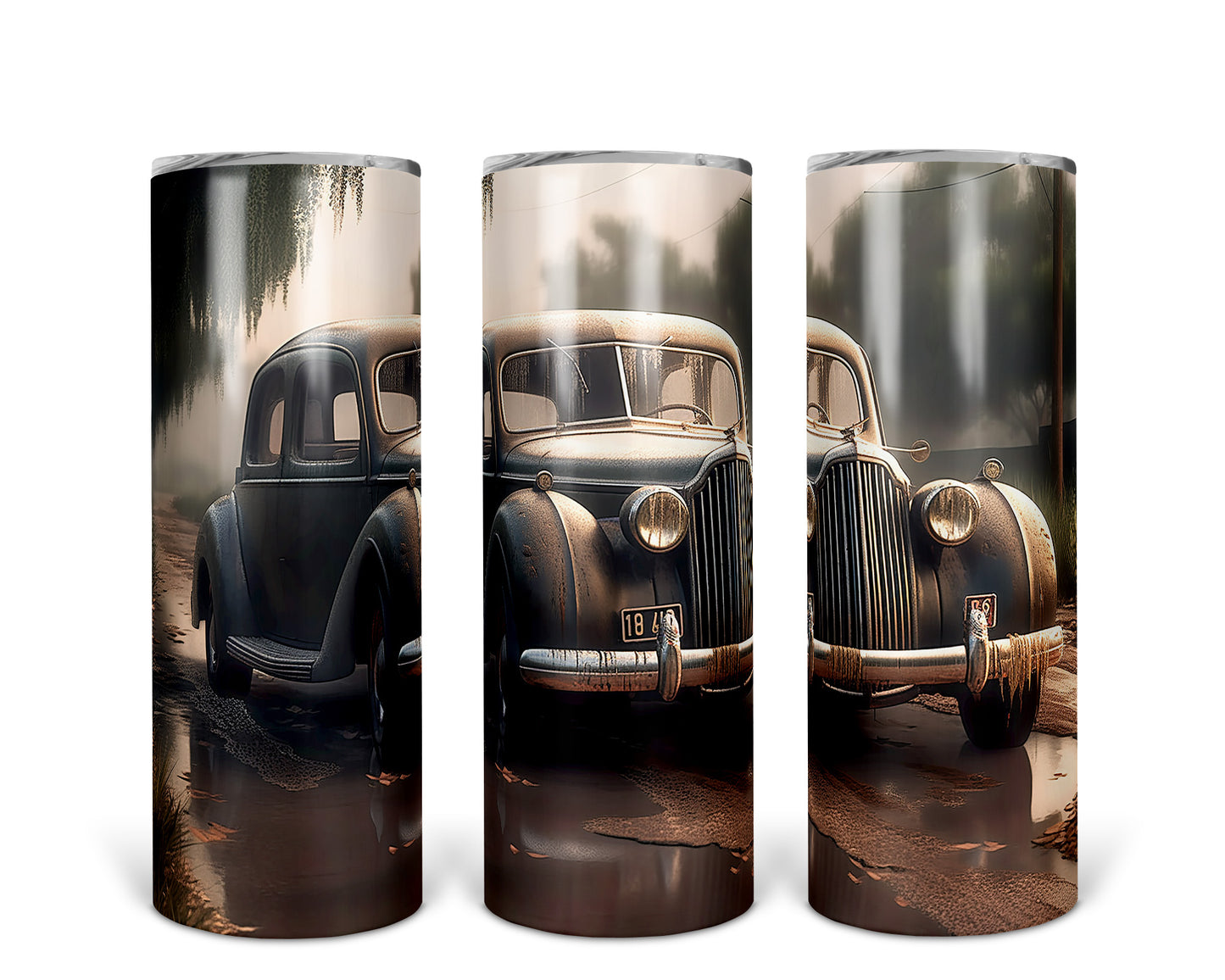 Skinny Tumbler with Straw, 20oz, Vintage Car