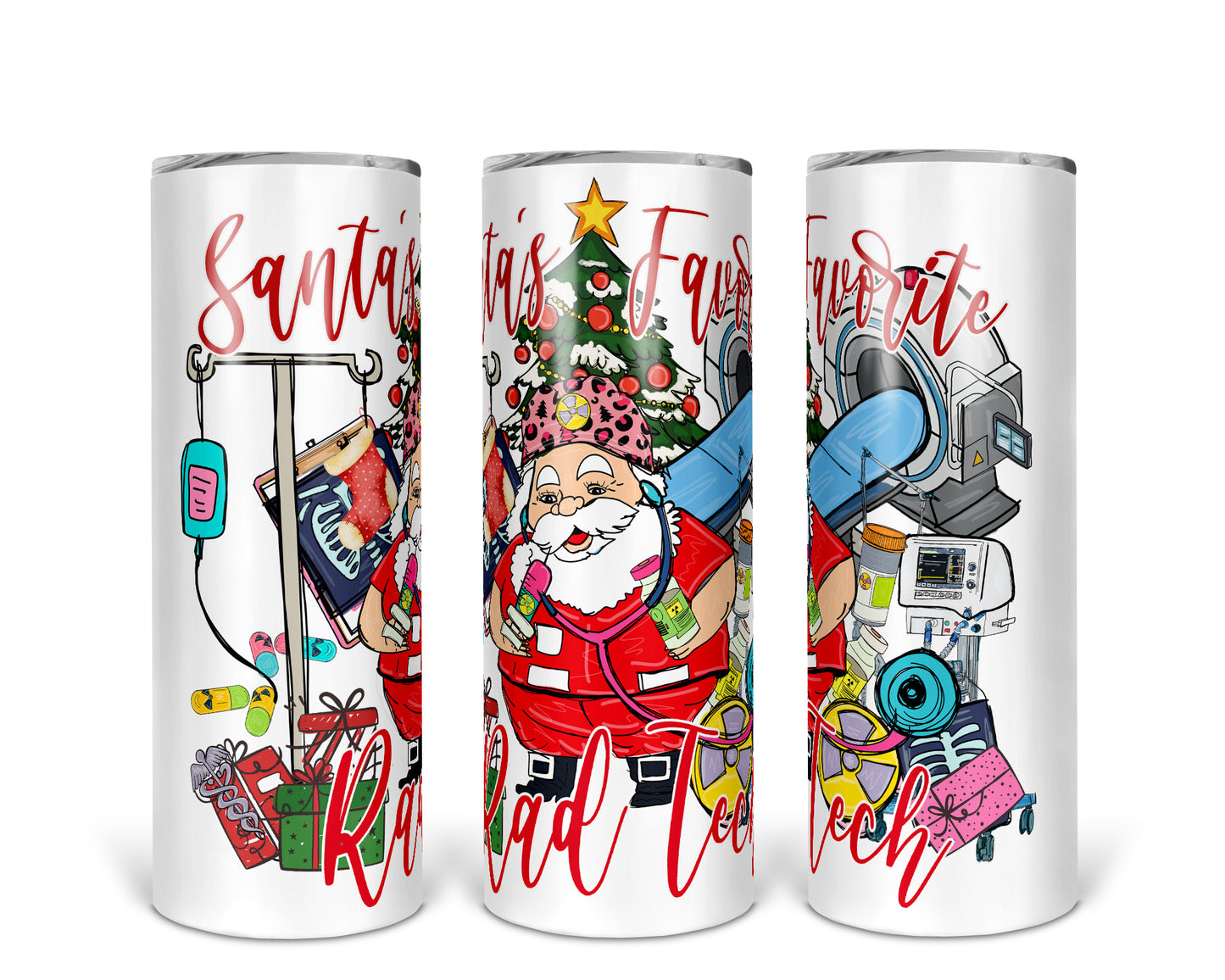 Skinny Tumbler with Straw, 20oz,  Santa's Favorite Rad Tech