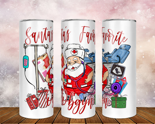 Skinny Tumbler with Straw, 20oz,  Santa's Favorite Obgyn