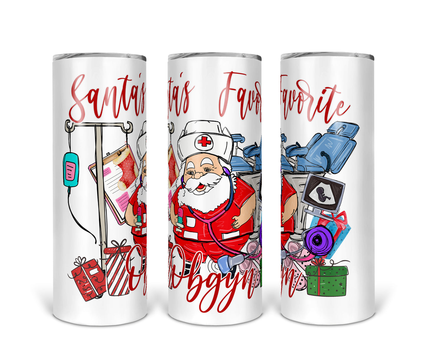 Skinny Tumbler with Straw, 20oz,  Santa's Favorite Obgyn