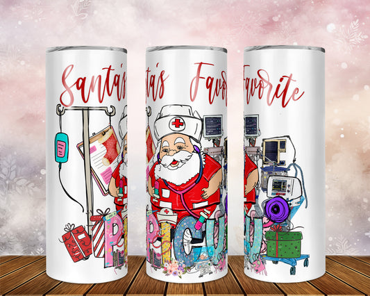 Skinny Tumbler with Straw, 20oz,  Santa's Favorite PICU