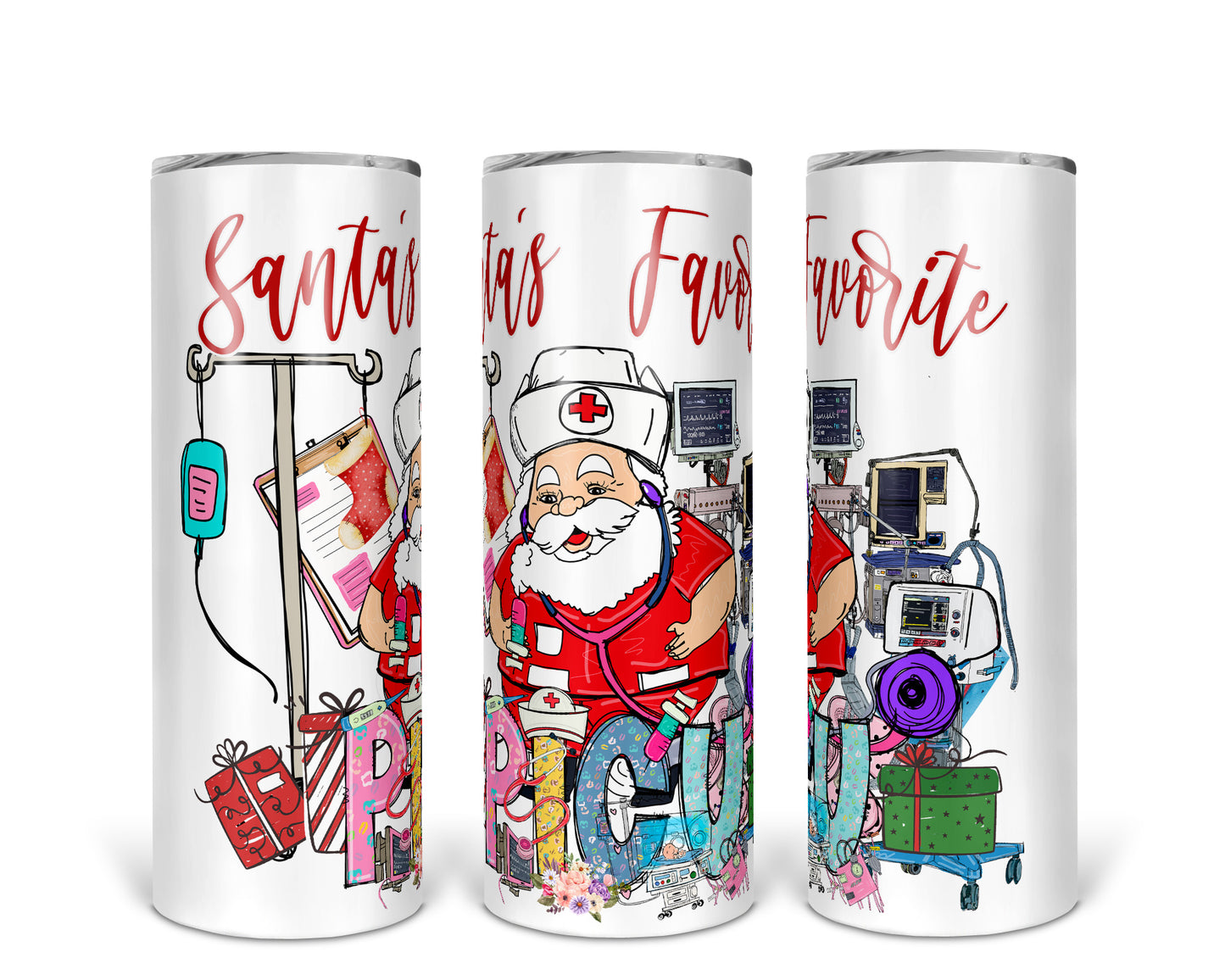 Skinny Tumbler with Straw, 20oz,  Santa's Favorite PICU