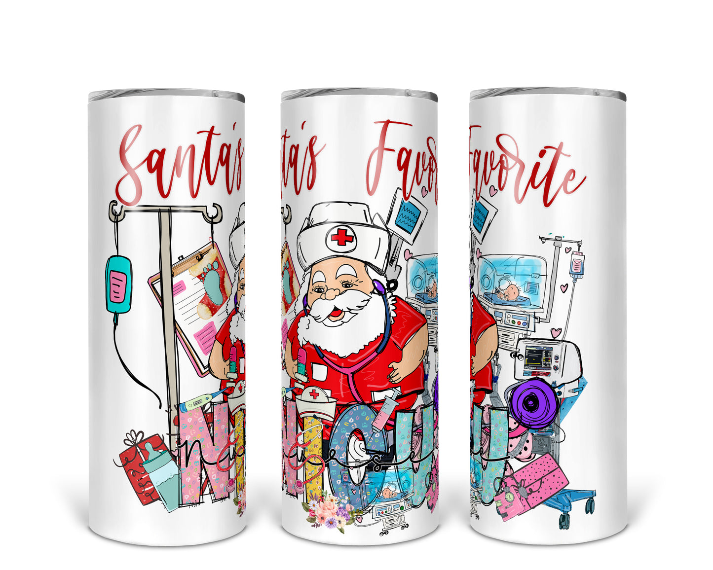 Skinny Tumbler with Straw, 20oz,  Santa's Favorite NICU