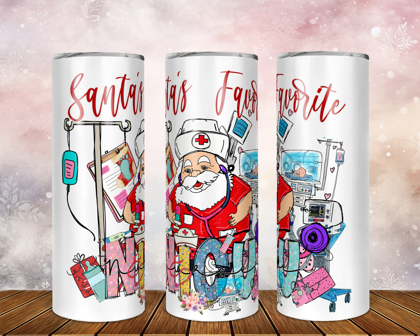 Skinny Tumbler with Straw, 20oz,  Santa's Favorite NICU