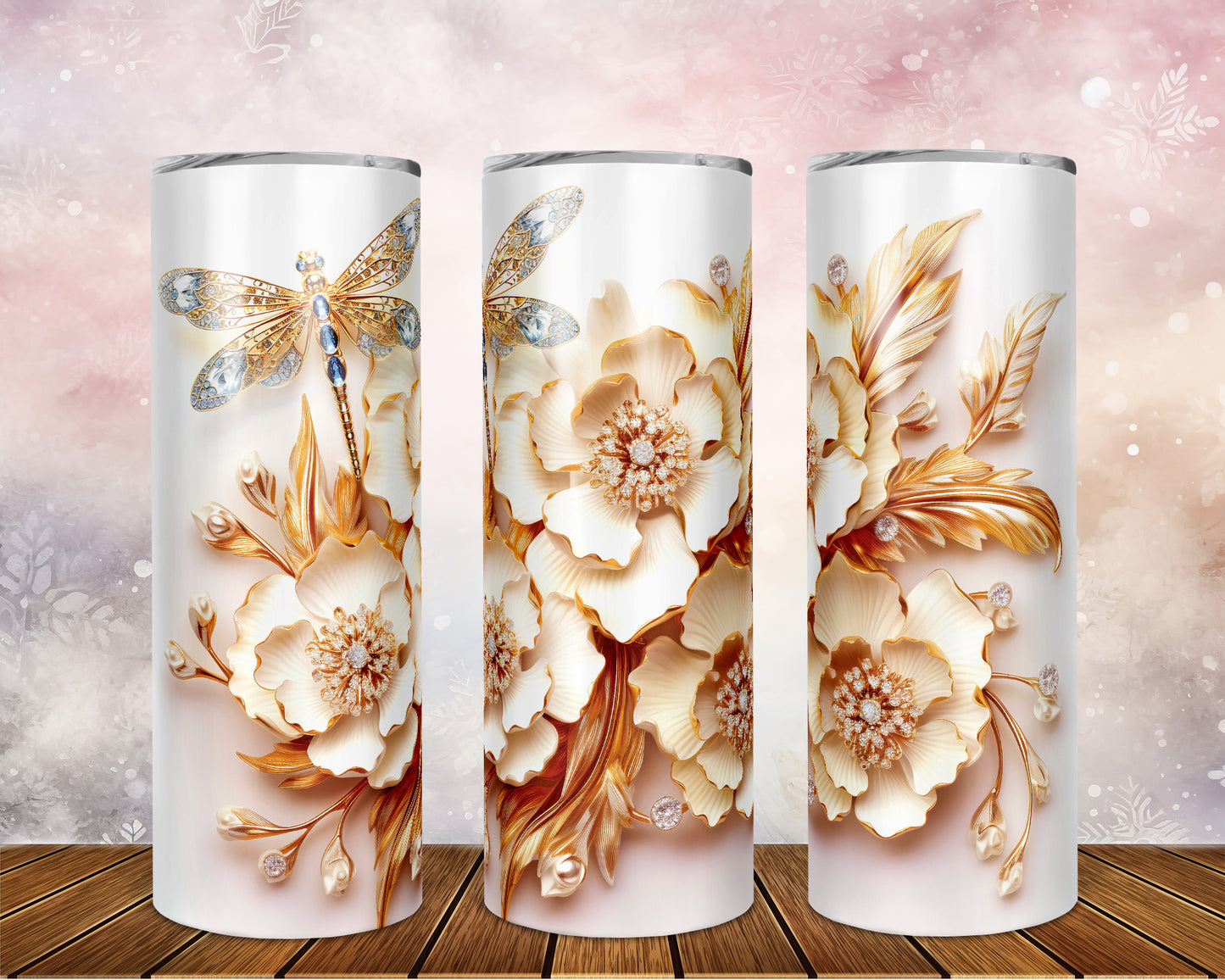 Skinny Tumbler with Straw, 20oz, Floral, awd-420