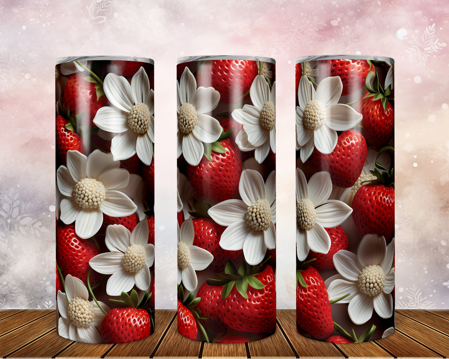 Skinny Tumbler with Straw, 20oz, Strawberries