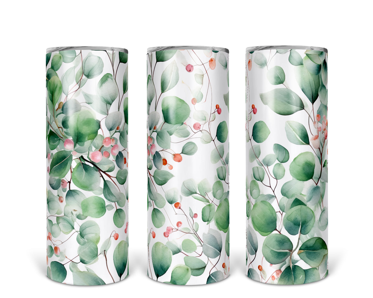 Skinny Tumbler with Straw, 20oz, Eucalyptus Leaves, awd-325