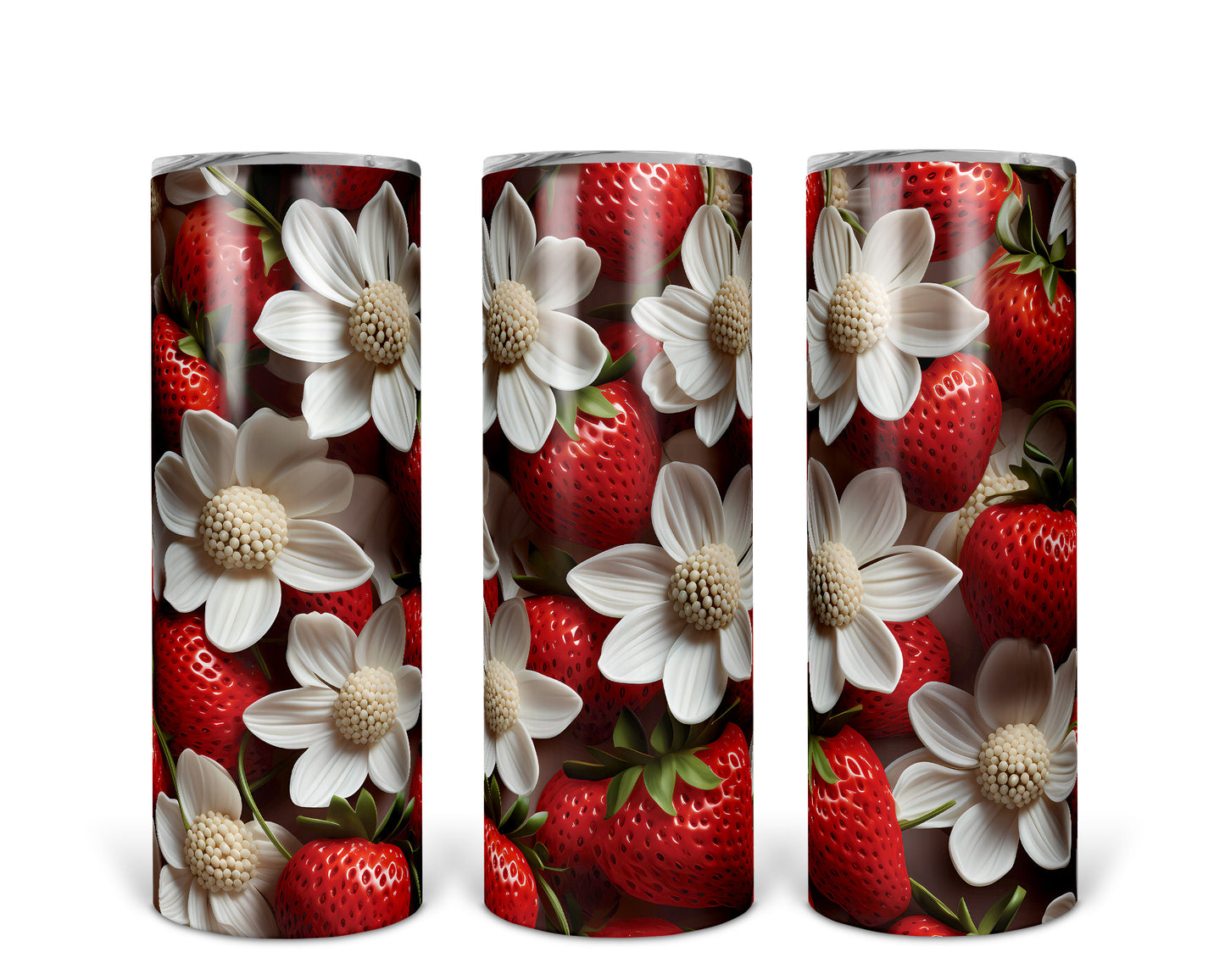 Skinny Tumbler with Straw, 20oz, Strawberries