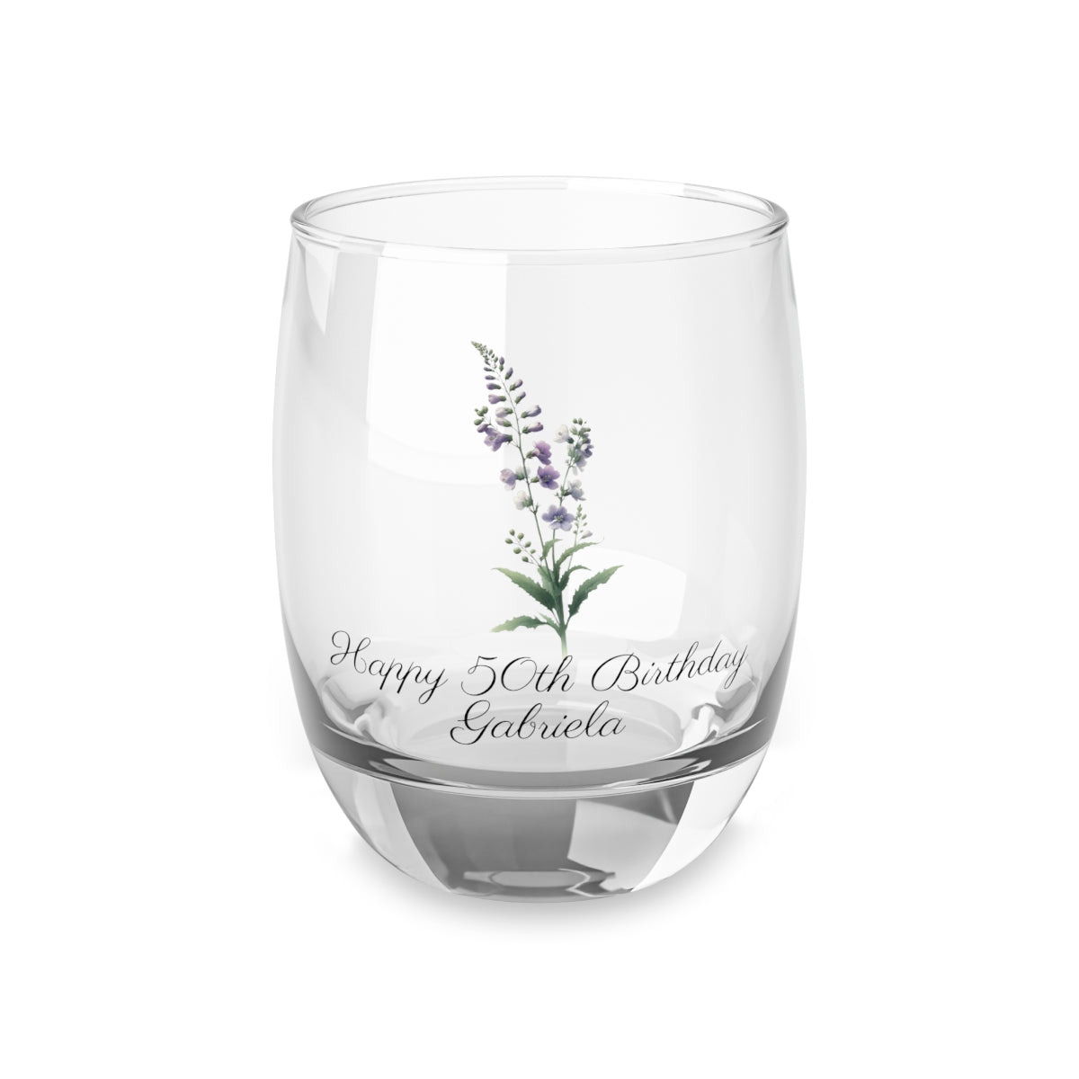 Larkspur July Personalised Floral Birthday Month Bouquet Wine Glass, Stemless Wine Glass, Whiskey Glass, Rocks Glass