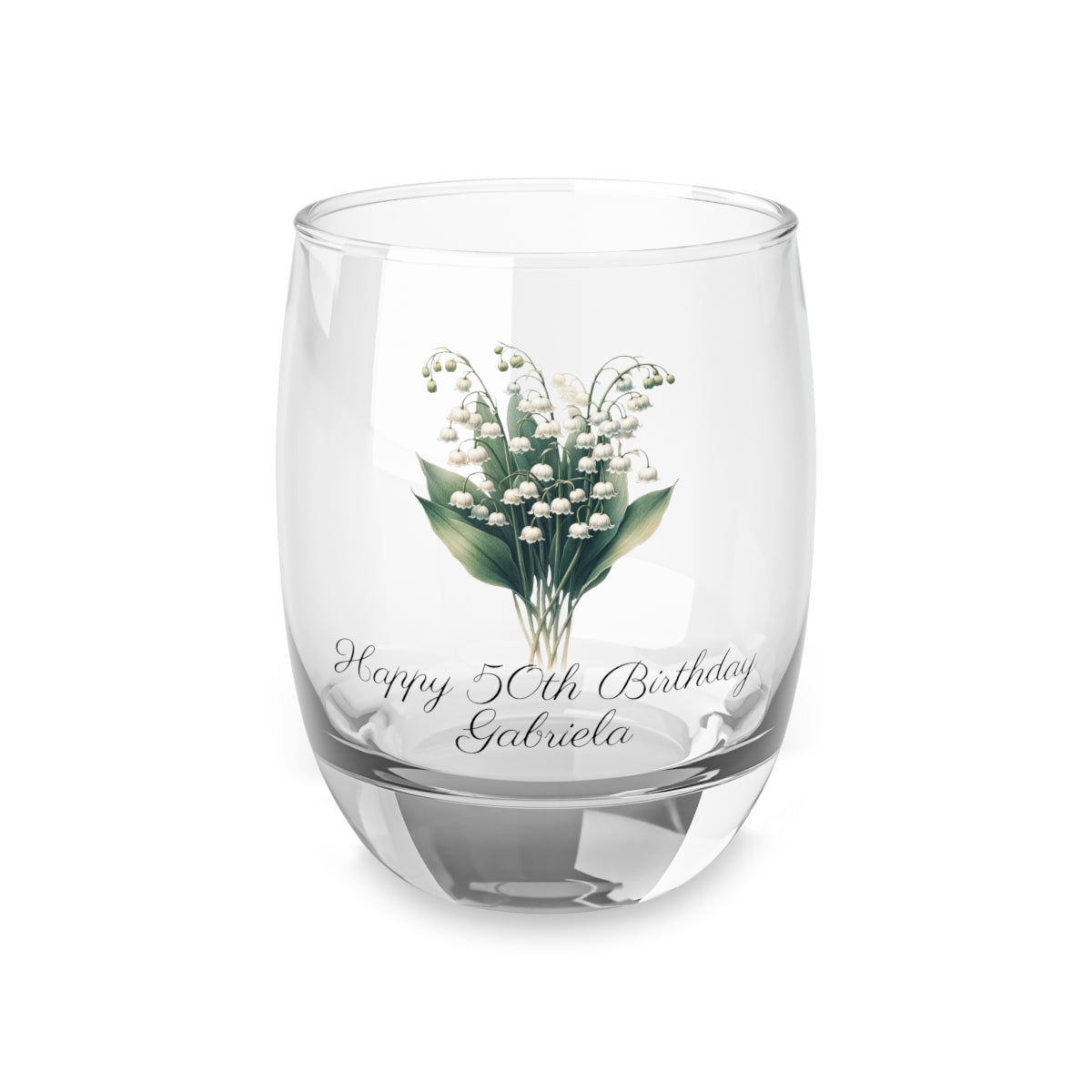 Lily of the valley May Personalised Floral Birthday Month Bouquet Wine Glass, Stemless Wine Glass, Whiskey Glass, Rocks Glass