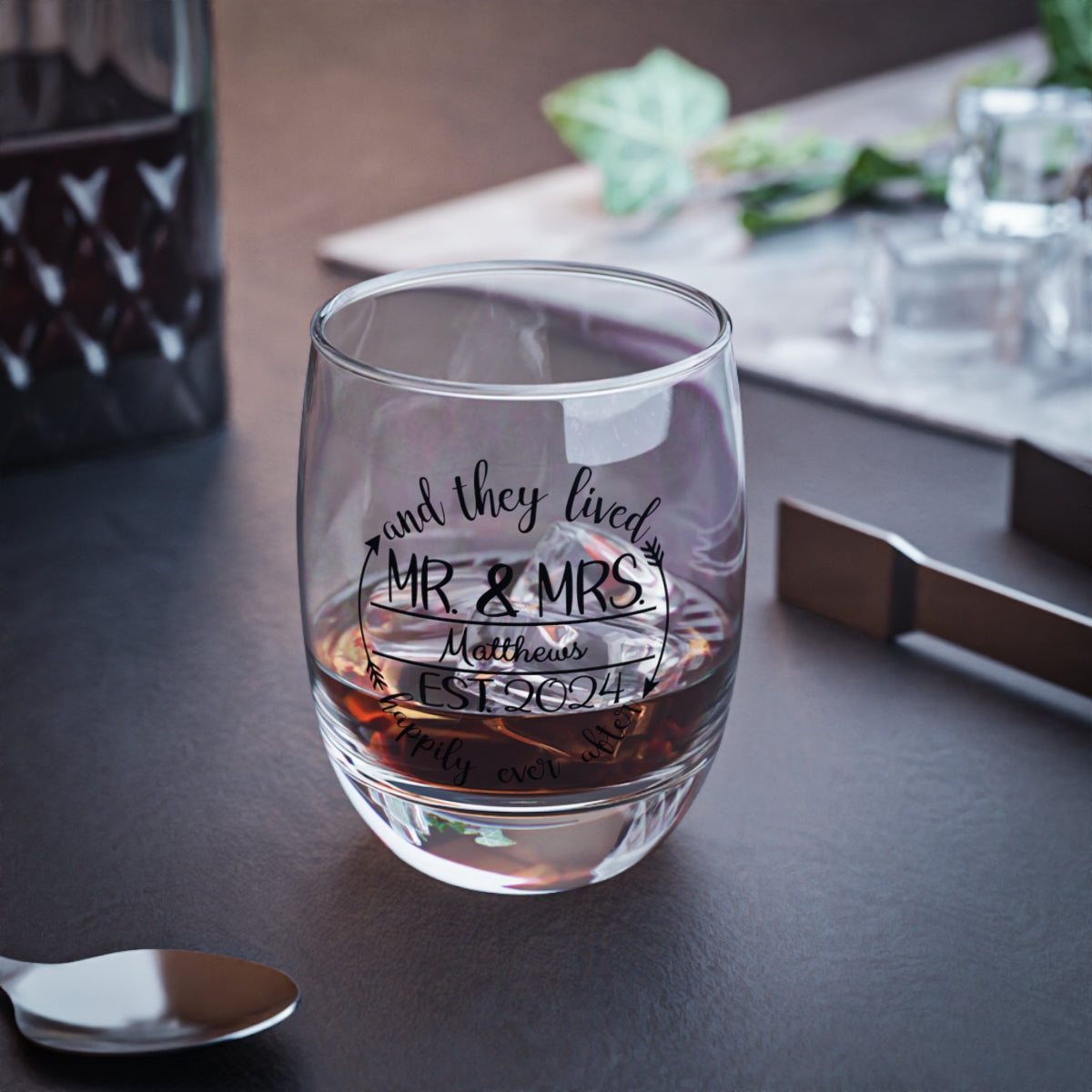 Mr And Mrs-15 Personalised Christmas Mr & Mrs Wine Glass 12oz, Whiskey Glass 6oz, Stemless Wine Glass 11.75oz, Rock Glass 10oz