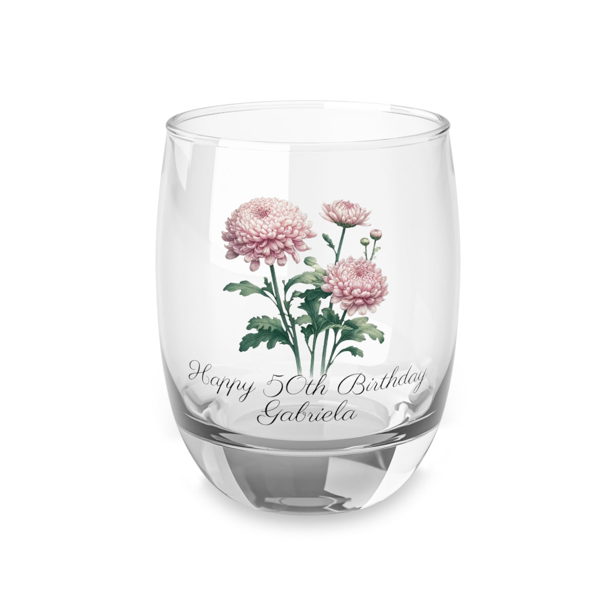 Chrysanthemum November Personalised Floral Birthday Month Bouquet Wine Glass, Stemless Wine Glass, Whiskey Glass, Rocks Glass