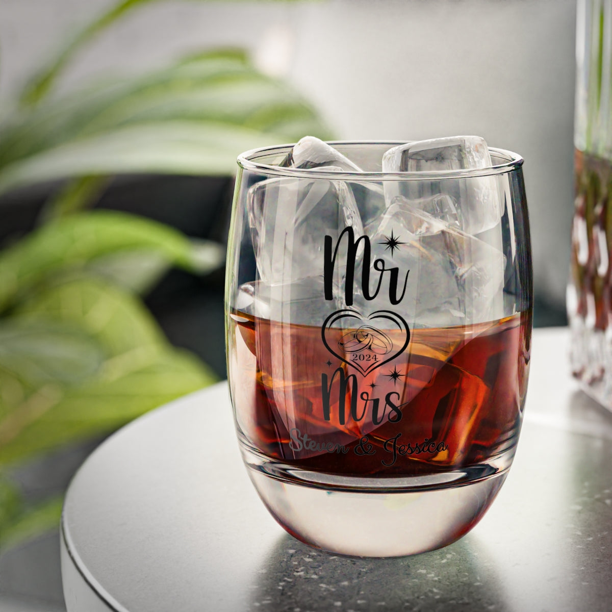 Mr And Mrs-10 Personalised Christmas Mr & Mrs Wine Glass 12oz, Whiskey Glass 6oz, Stemless Wine Glass 11.75oz, Rock Glass 10oz