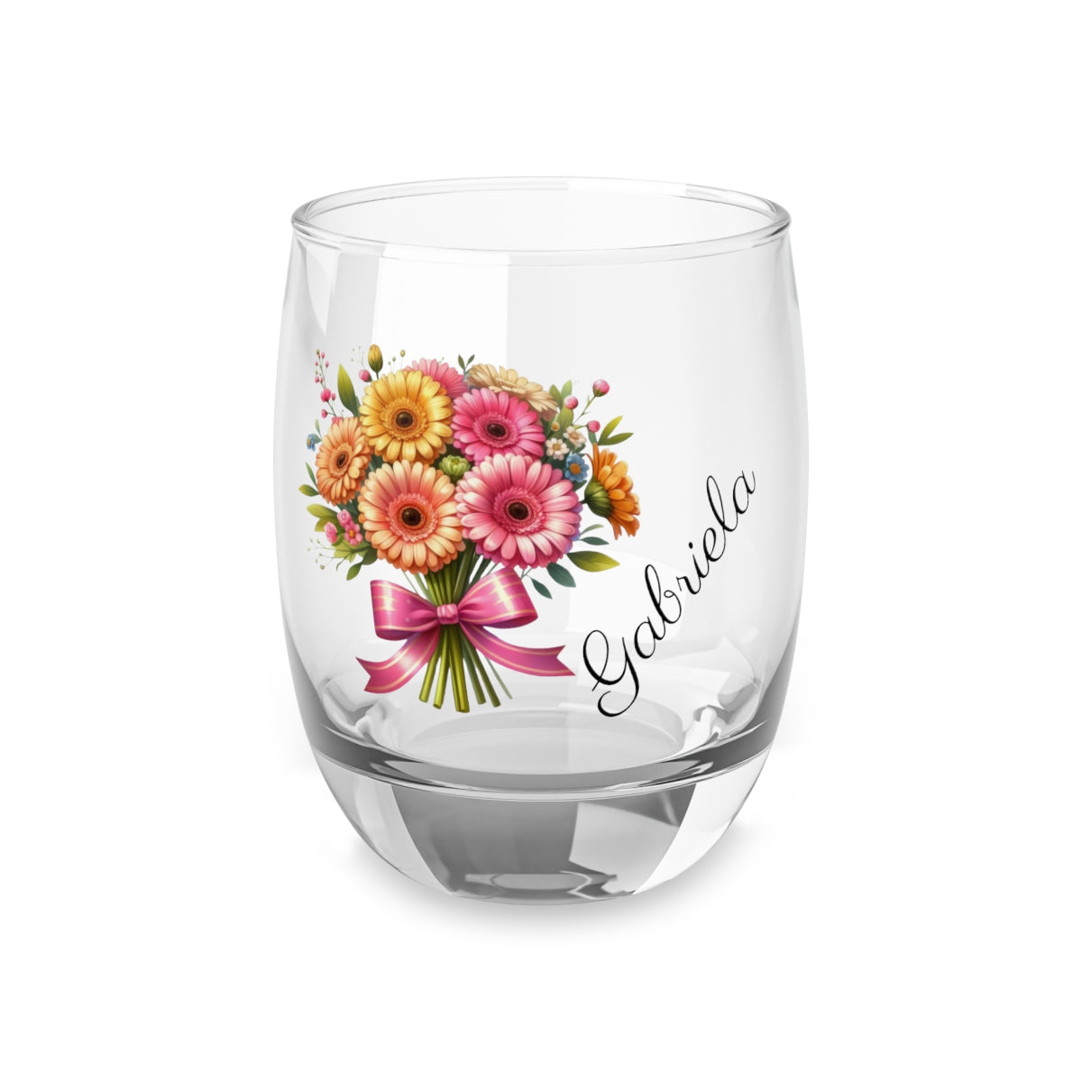 Personalised Floral Bouquet Wine Glass, Stemless Wine Glass, Whiskey Glass, Rocks Glass