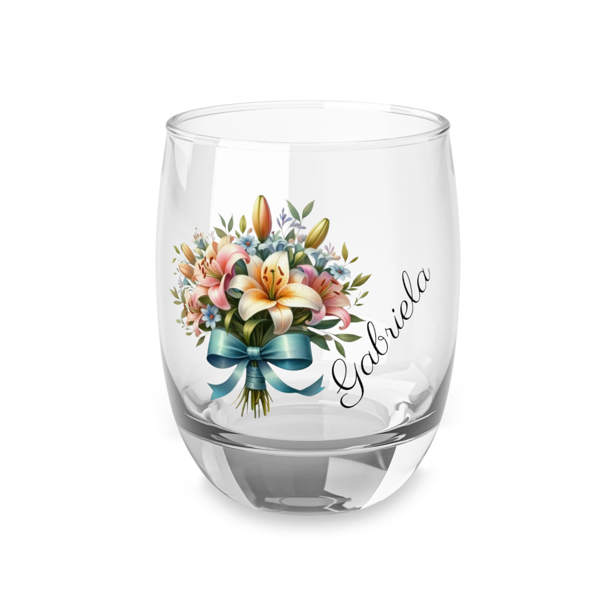 Personalised Floral Bouquet Wine Glass, Stemless Wine Glass, Whiskey Glass, Rocks Glass