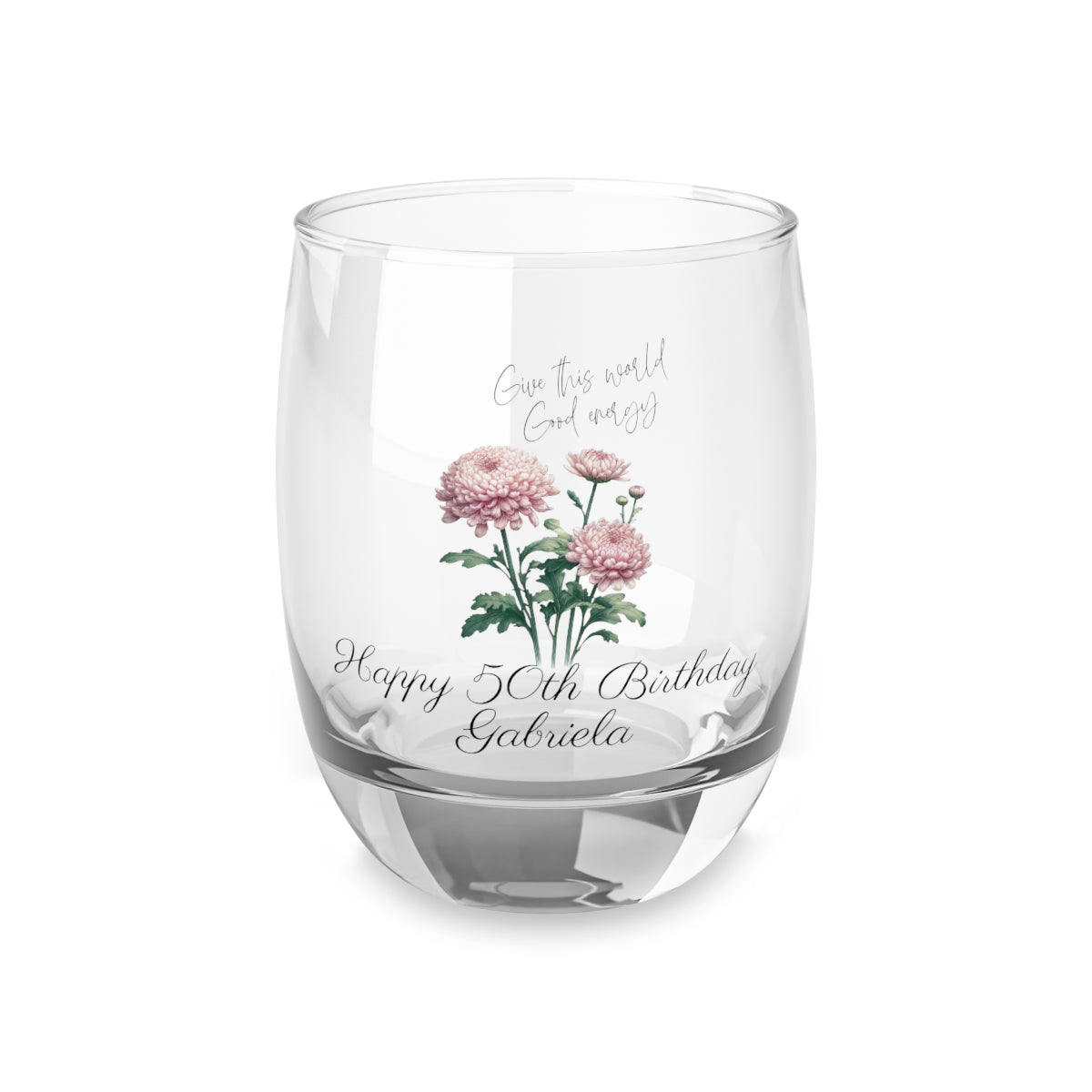 Chrysanthemum-November Quote Personalised Floral Birthday Month Bouquet Wine Glass, Stemless Wine Glass, Whiskey Glass, Rocks Glass