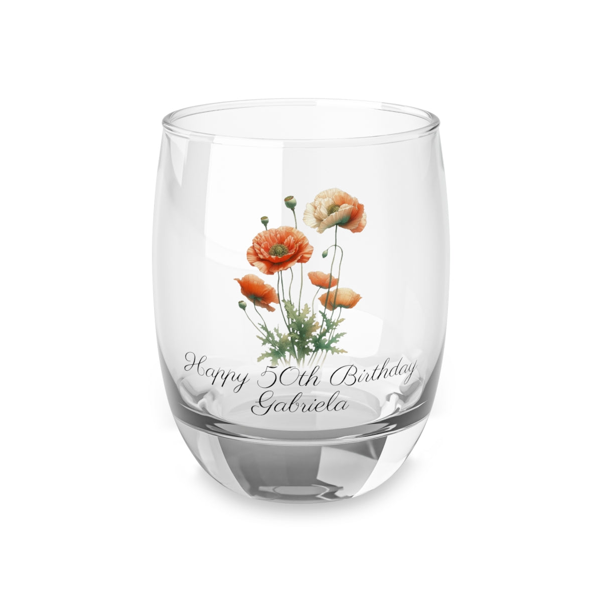 Poppy August Personalised Floral Birthday Month Bouquet Wine Glass, Stemless Wine Glass, Whiskey Glass, Rocks Glass