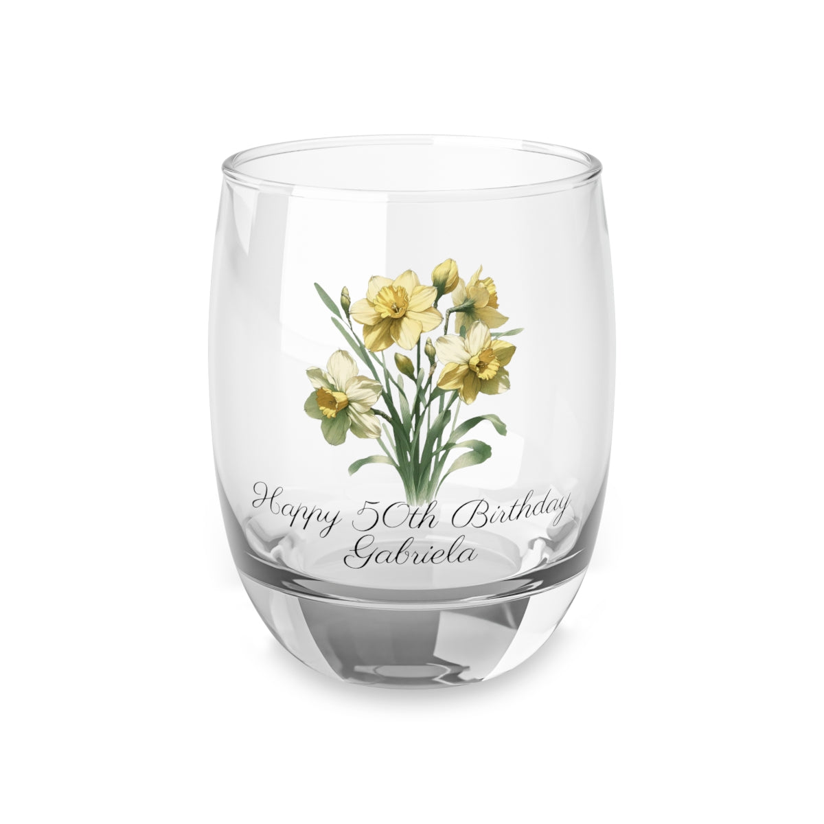 Daffodil March Personalised Floral Birthday Month Bouquet Wine Glass, Stemless Wine Glass, Whiskey Glass, Rocks Glass