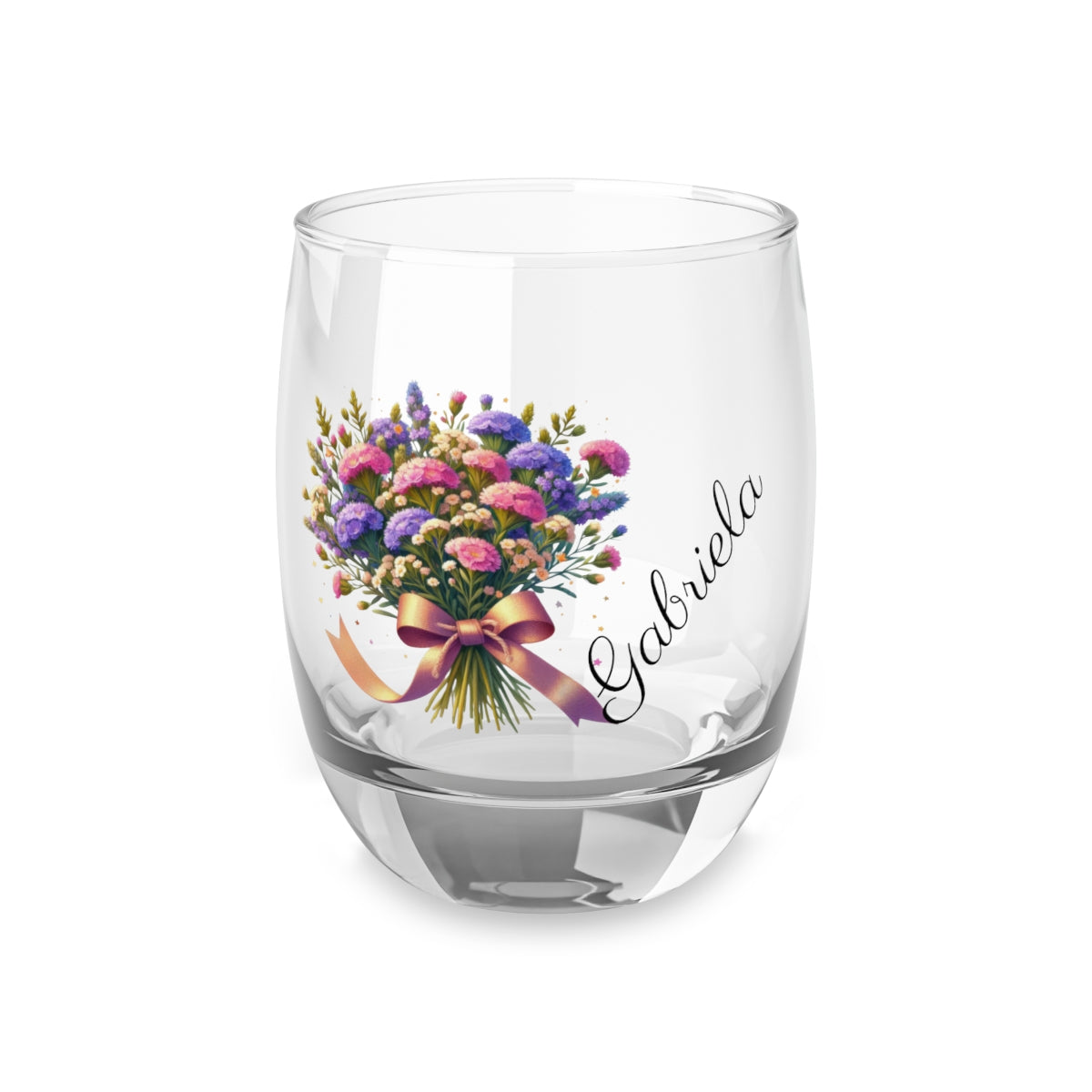 Personalised Floral Bouquet Wine Glass, Stemless Wine Glass, Whiskey Glass, Rocks Glass