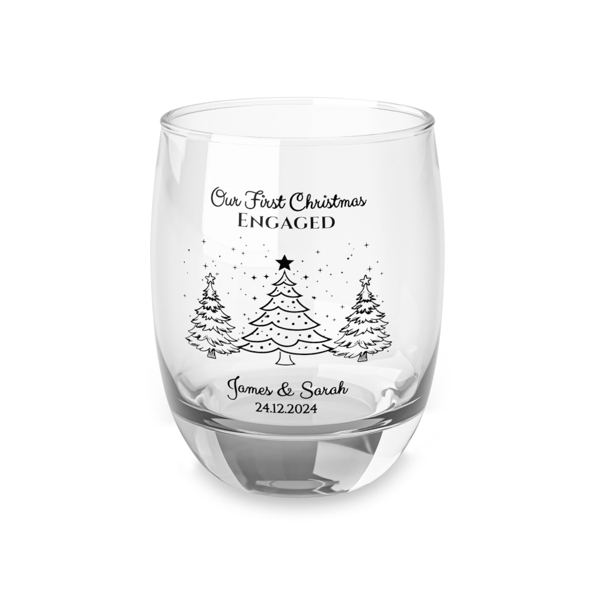 Personalised Our First Christmas Wine Glass, 12oz, Whiskey Glass 6oz, Stemless Wine Glass 11.75oz, Rock Glass 10oz