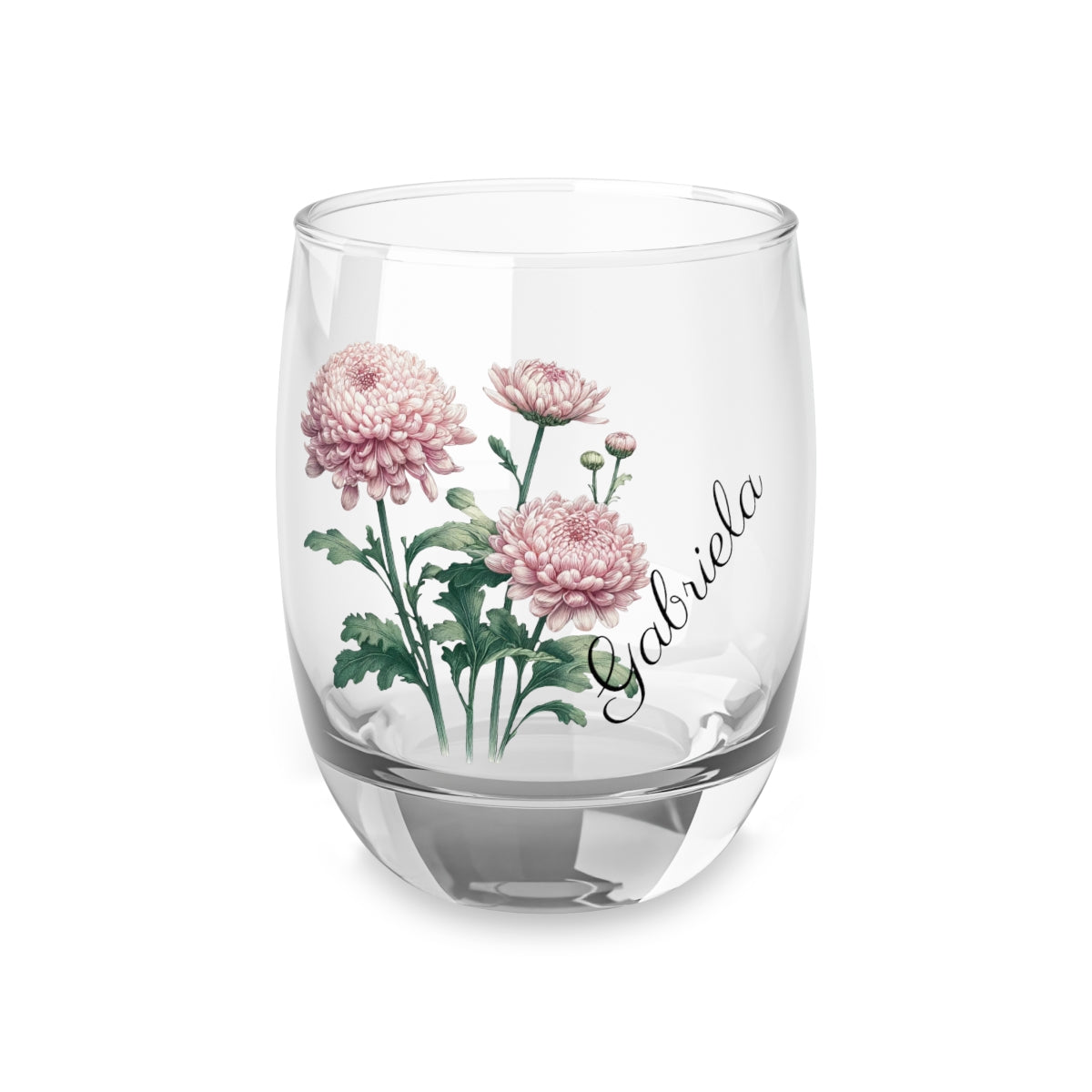 Chrysanthemum November Personalised Floral Birthday Month Bouquet Wine Glass, Stemless Wine Glass, Whiskey Glass, Rocks Glass