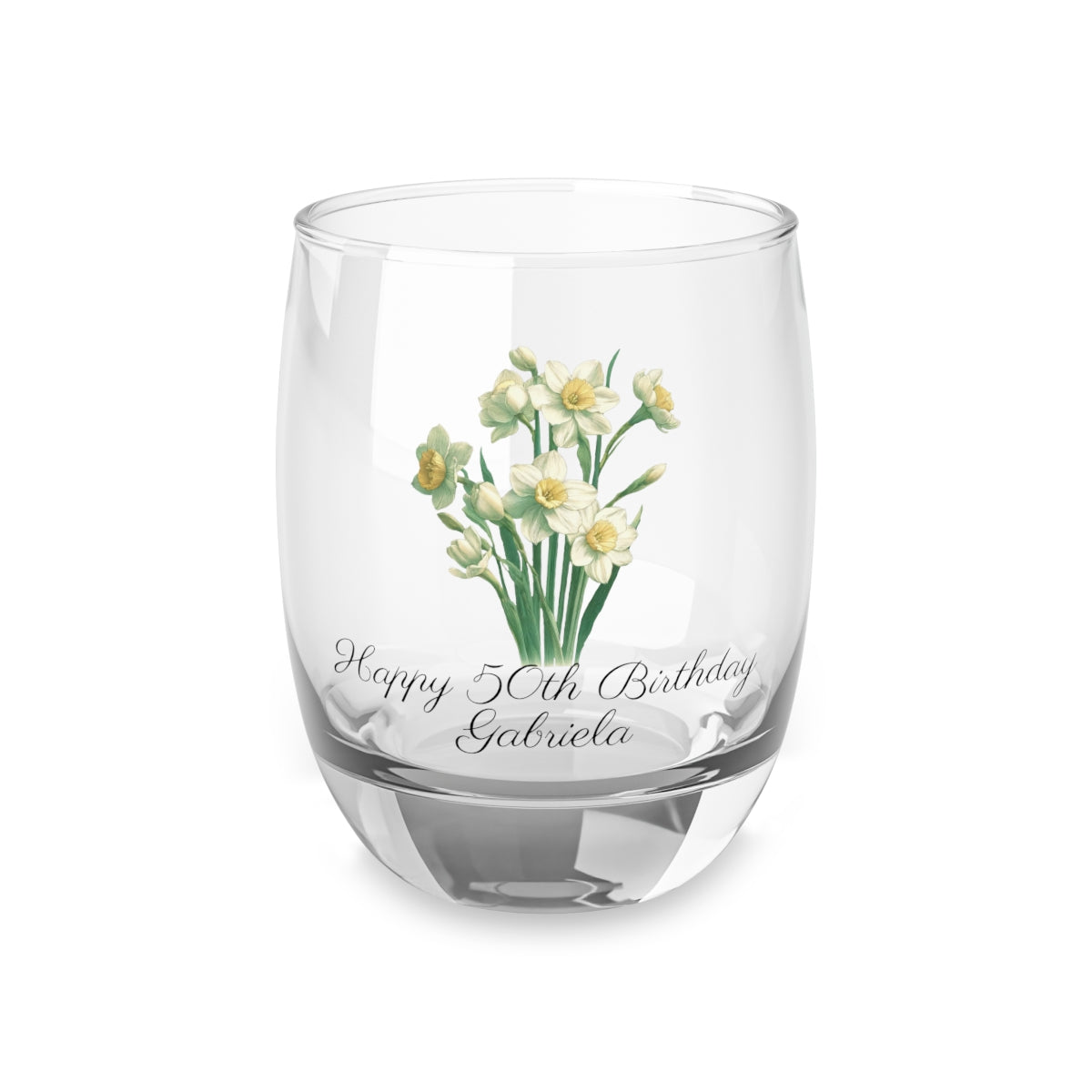Narcissus December Personalised Floral Birthday Month Bouquet Wine Glass, Stemless Wine Glass, Whiskey Glass, Rocks Glass