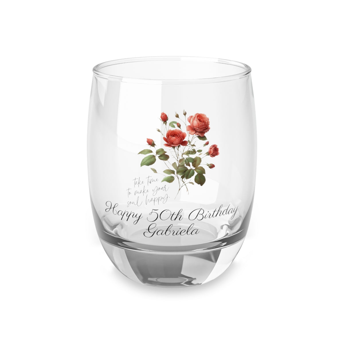 Rose-June Quote Personalised Floral Birthday Month Bouquet Wine Glass, Stemless Wine Glass, Whiskey Glass, Rocks Glass