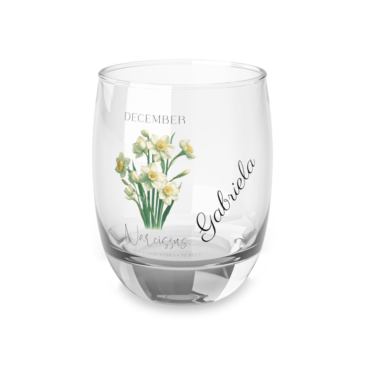 Narcissus-December Personalised Floral Birthday Month Bouquet Wine Glass, Stemless Wine Glass, Whiskey Glass, Rocks Glass