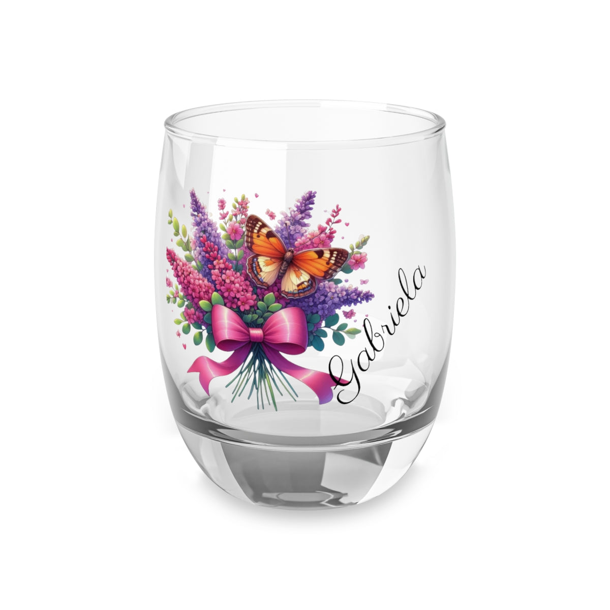 Personalised Floral Bouquet Wine Glass, Stemless Wine Glass, Whiskey Glass, Rocks Glass