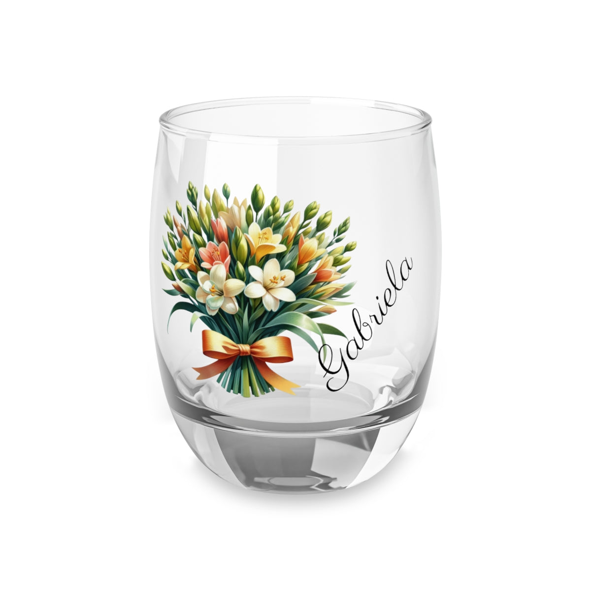 Personalised Floral Bouquet Wine Glass, Stemless Wine Glass, Whiskey Glass, Rocks Glass