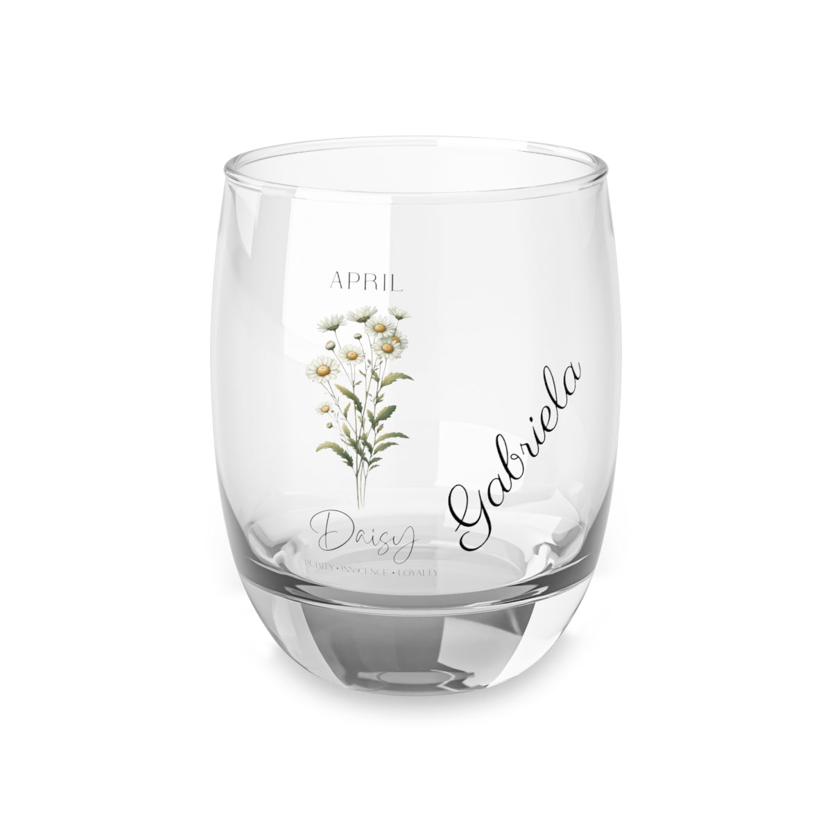 Daisy-April Personalised Floral Birthday Month Bouquet Wine Glass, Stemless Wine Glass, Whiskey Glass, Rocks Glass