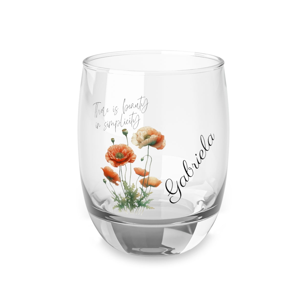 Poppy-August Quote Personalised Floral Birthday Month Bouquet Wine Glass, Stemless Wine Glass, Whiskey Glass, Rocks Glass