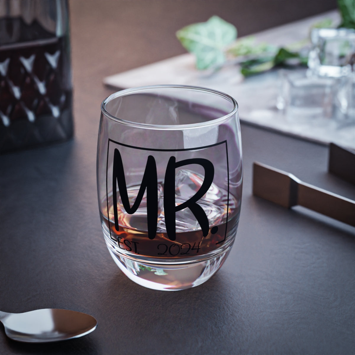 Mr And Mrs 1 Personalised Christmas Mr & Mrs Wine Glass 12oz, Whiskey Glass 6oz, Stemless Wine Glass 11.75oz, Rock Glass 10oz