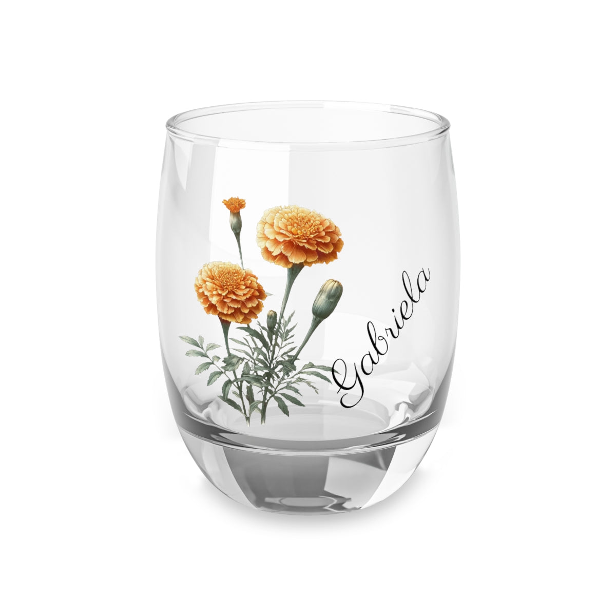 Marigold October Personalised Floral Birthday Month Bouquet Wine Glass, Stemless Wine Glass, Whiskey Glass, Rocks Glass