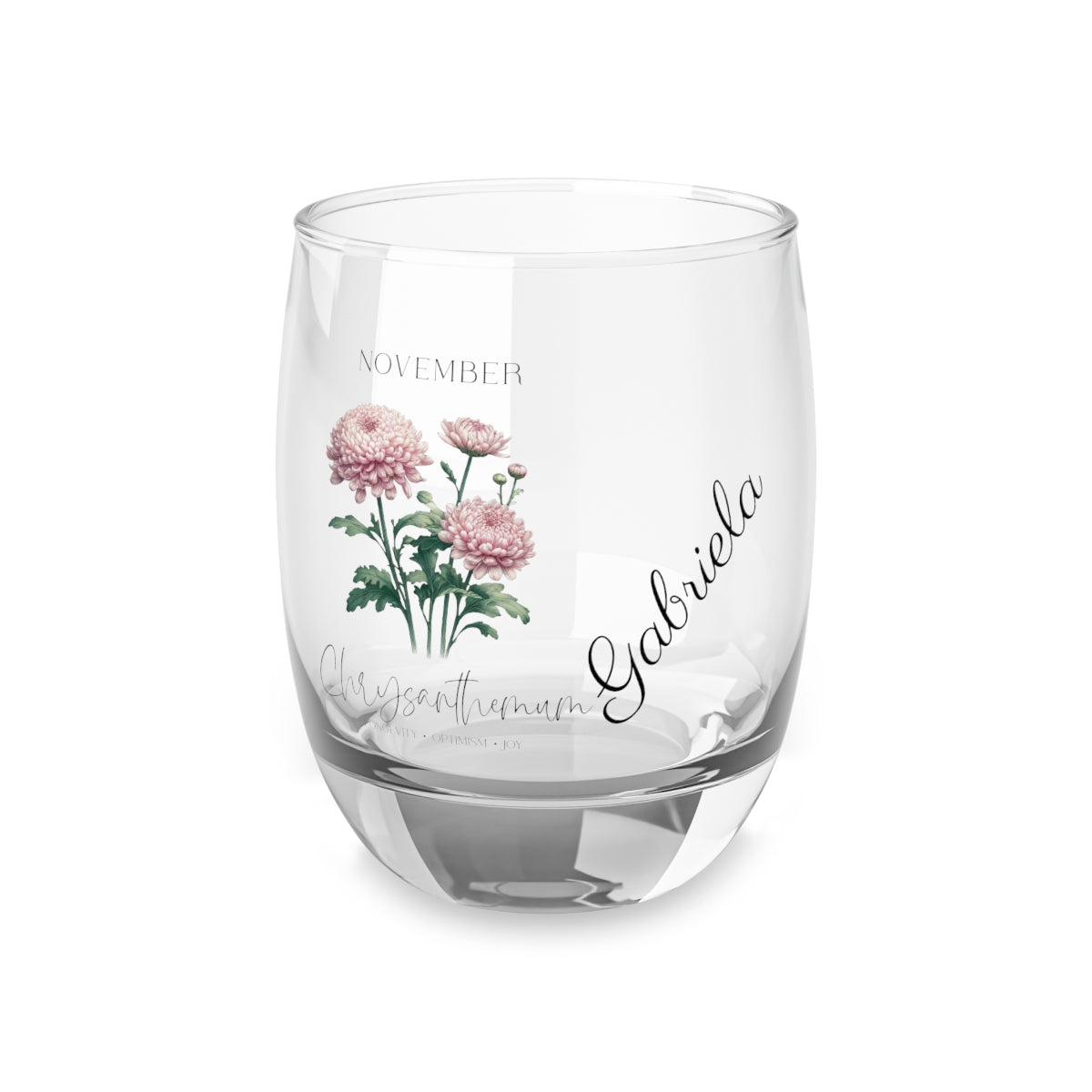 Chrysanthemum-November Personalised Floral Birthday Month Bouquet Wine Glass, Stemless Wine Glass, Whiskey Glass, Rocks Glass