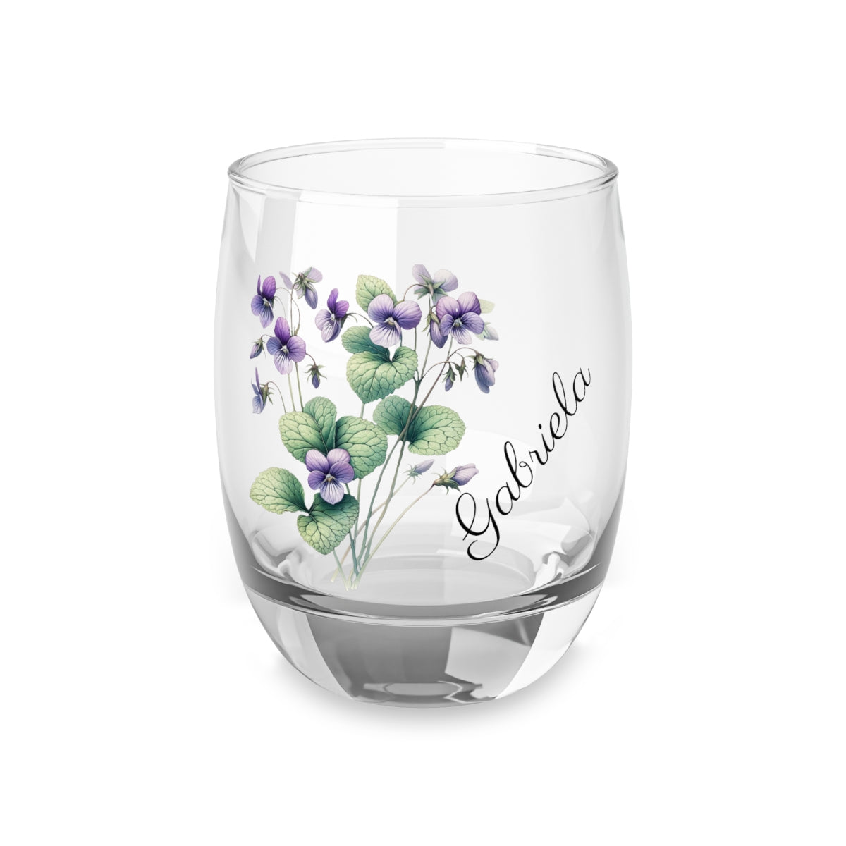 Violet February Personalised Floral Birthday Month Bouquet Wine Glass, Stemless Wine Glass, Whiskey Glass, Rocks Glass