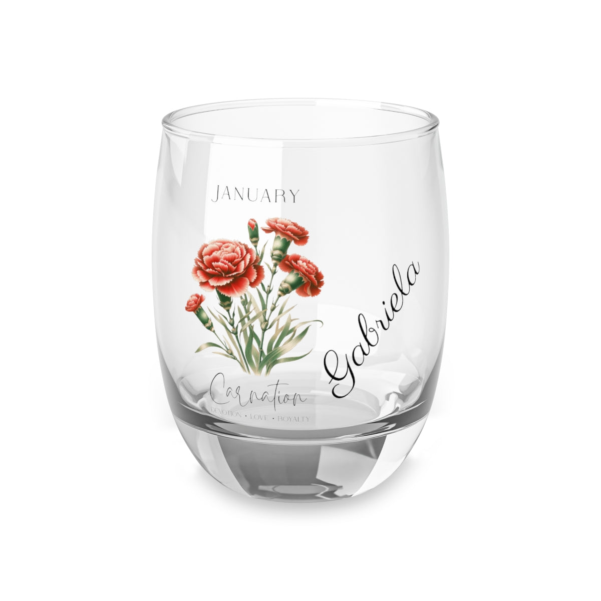 Carnation-January Personalised Floral Birthday Month Bouquet Wine Glass, Stemless Wine Glass, Whiskey Glass, Rocks Glass