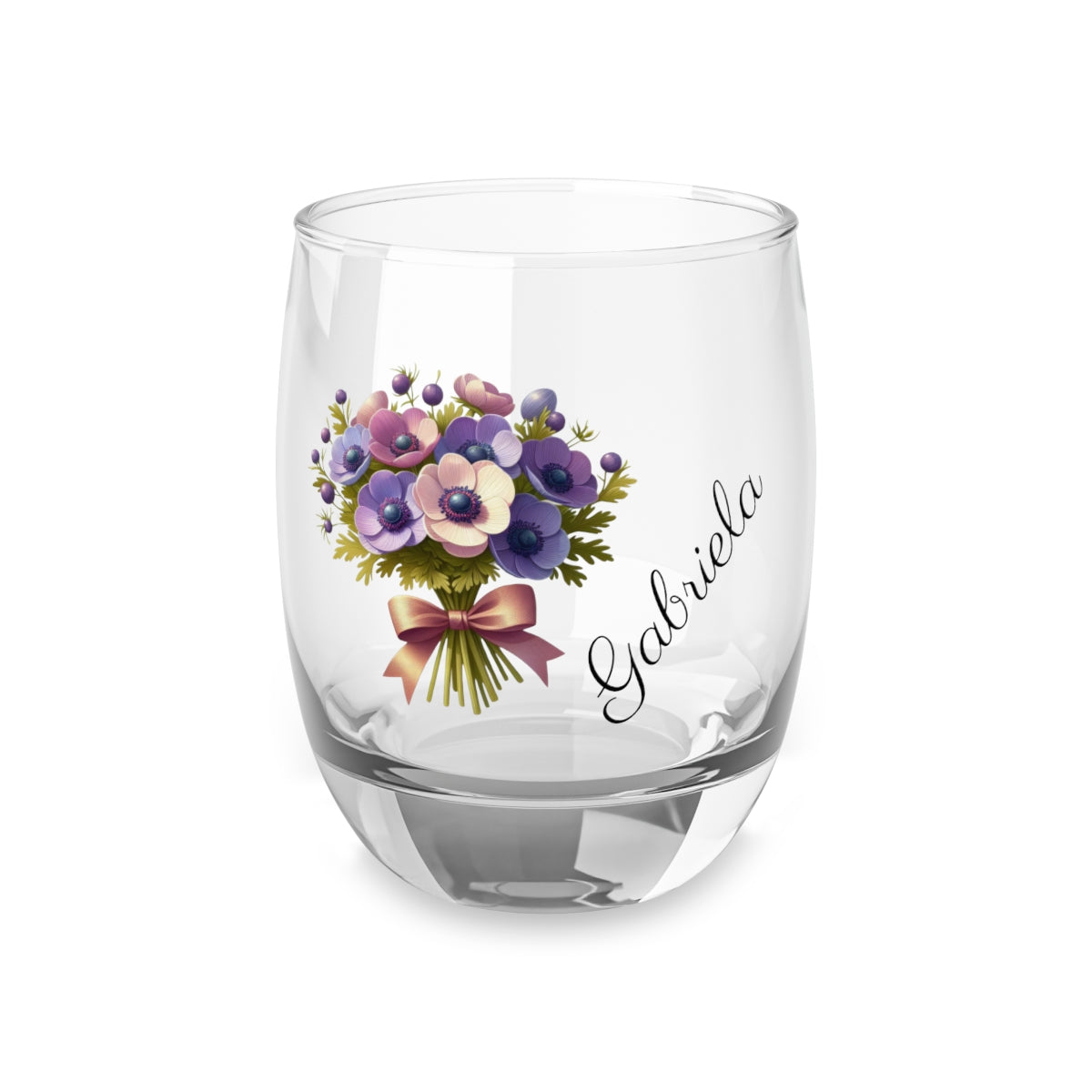 Personalised Floral Bouquet Wine Glass, Stemless Wine Glass, Whiskey Glass, Rocks Glass