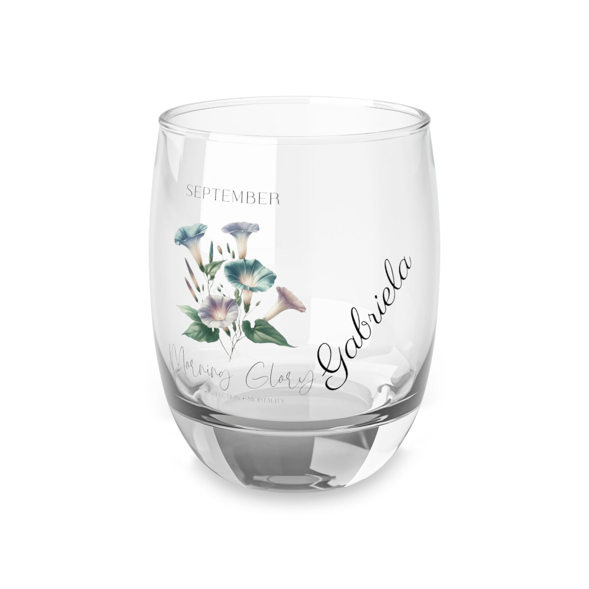 MorningGlory-September Personalised Floral Birthday Month Bouquet Wine Glass, Stemless Wine Glass, Whiskey Glass, Rocks Glass