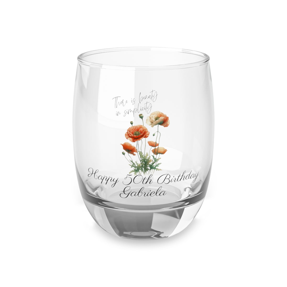 Poppy-August Quote Personalised Floral Birthday Month Bouquet Wine Glass, Stemless Wine Glass, Whiskey Glass, Rocks Glass
