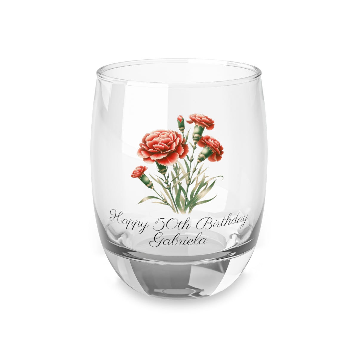 Carnation-January Personalised Floral Birthday Month Bouquet Wine Glass, Stemless Wine Glass, Whiskey Glass, Rocks Glass