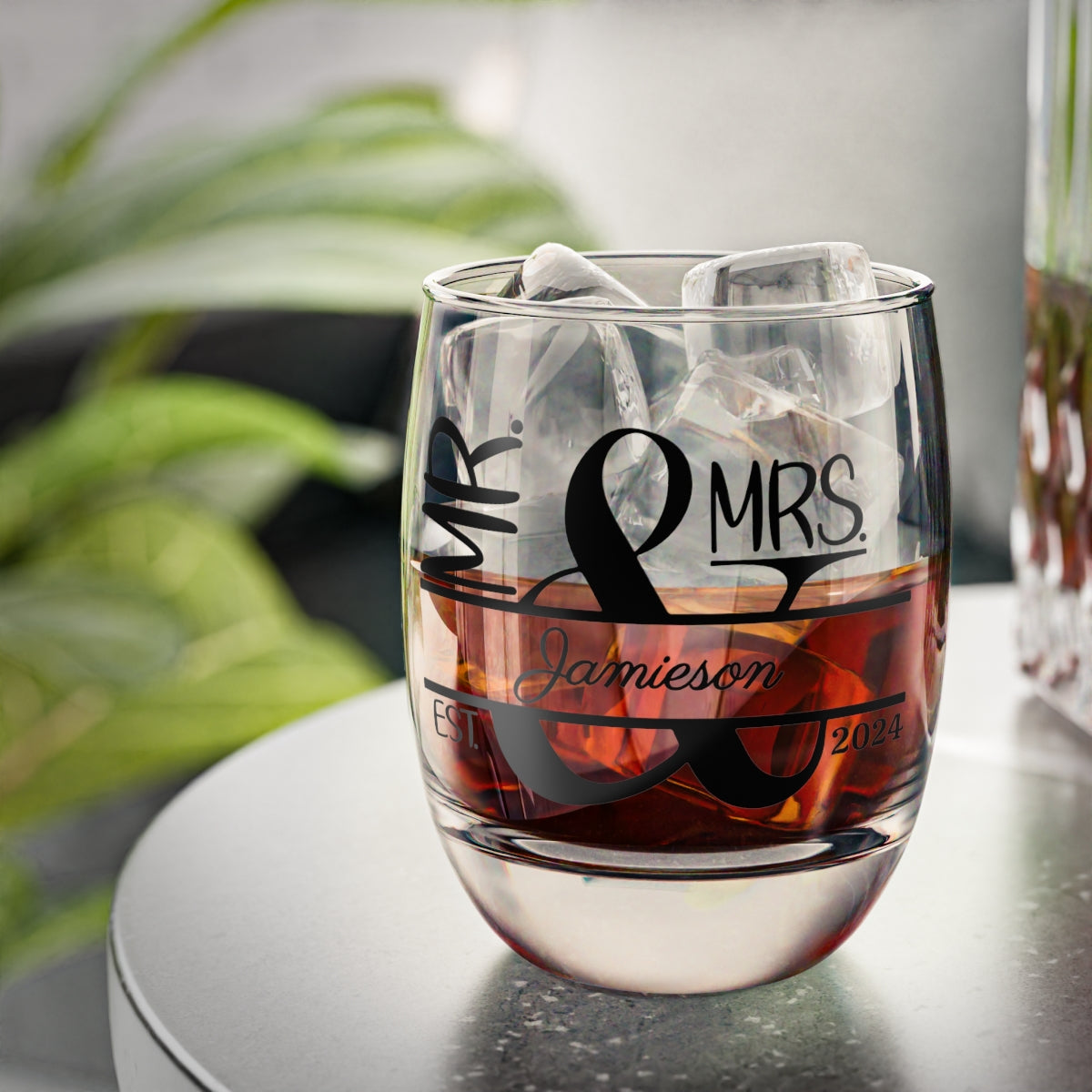 Mr And Mrs-18 Personalised Christmas Mr & Mrs Wine Glass 12oz, Whiskey Glass 6oz, Stemless Wine Glass 11.75oz, Rock Glass 10oz